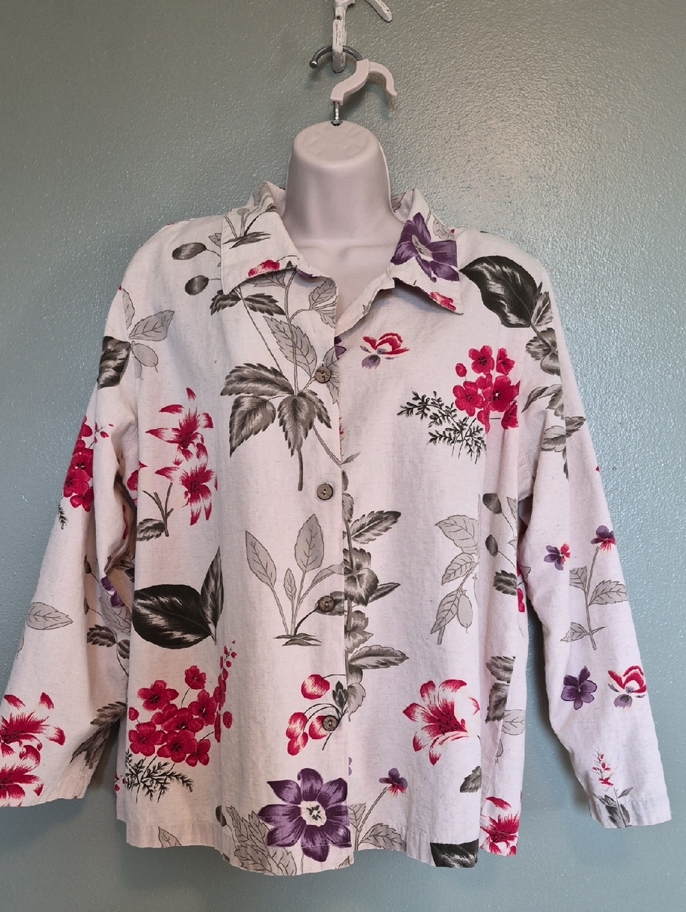 Vintage Vibrant Floral Cotton Blazer Shirt XLG 220 Hickory